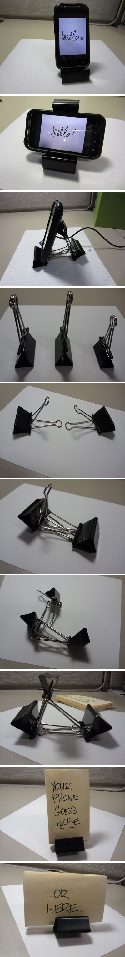 How to easily make your best smart phone holder with three binder clips and your mobile phone step by step DIY tutorial instructions