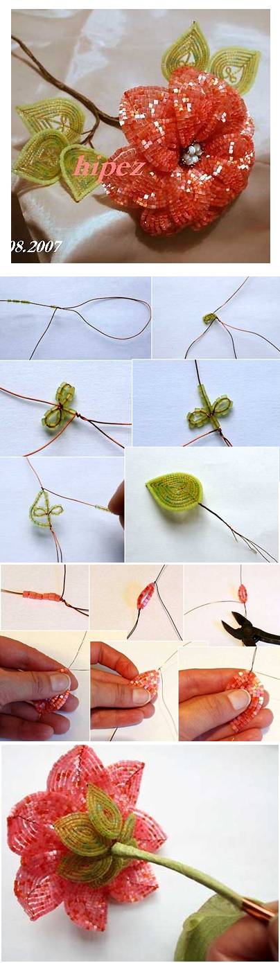 How to make Beads Apricot Flower step by step DIY instructions