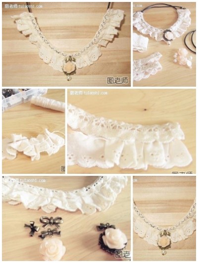 How to make beautiful cotton lace necklace step by step DIY instructions