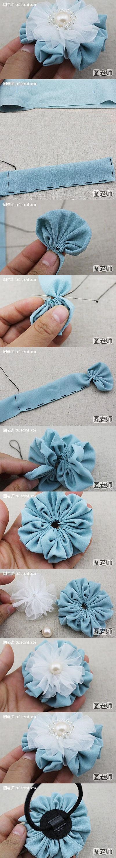 How to make lovely blue hair flower step by step DIY instructions
