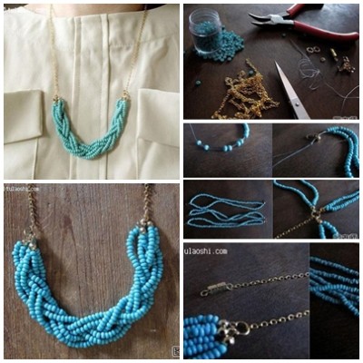 How to make uique blue beads necklace step by step DIY instructions