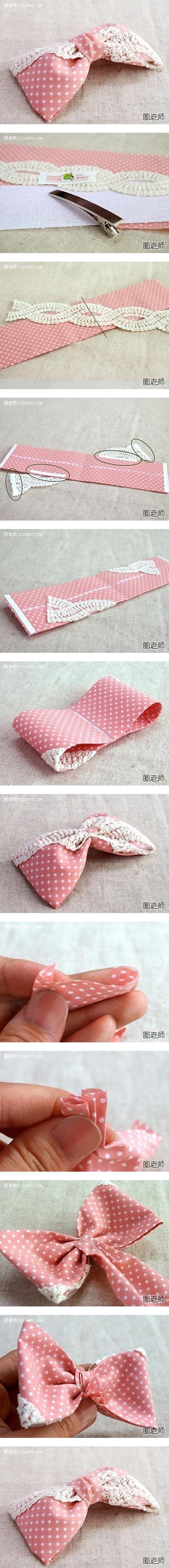 How to make your own lovely pink fabric hair bow step by step DIY instructions