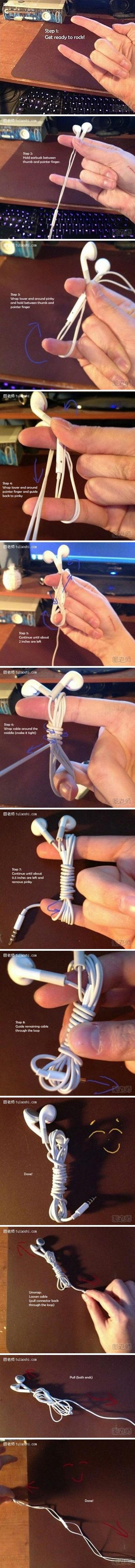 How to wrap earbud cable neatly step by step DIY tutorial instructions