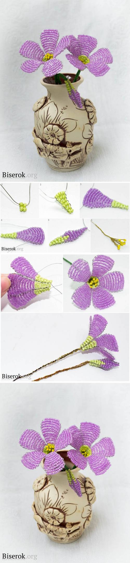 Hwo to make Beads Purple Flower step by step DIY instructions