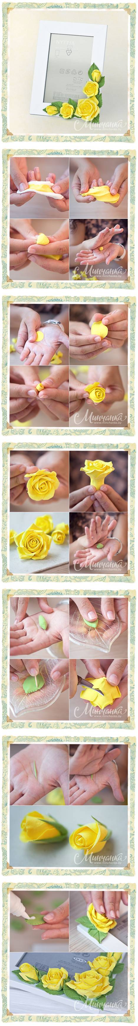 How To Make Beautiful Clay Yellow Rose step by step DIY tutorial instructions