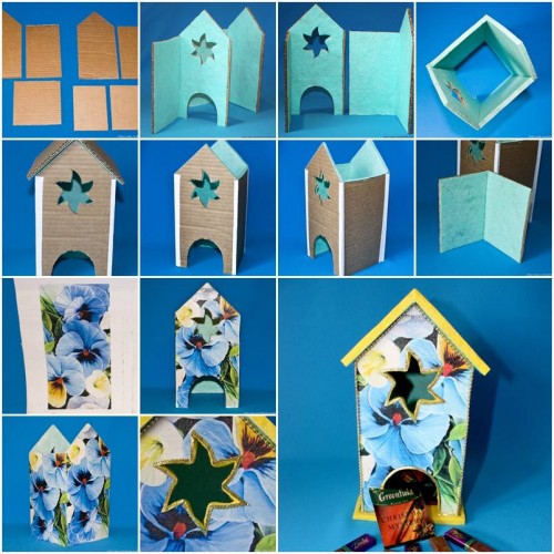 How To Make Cardboard House Tea Bag Dispenser step by step DIY tutorial instructions thumb