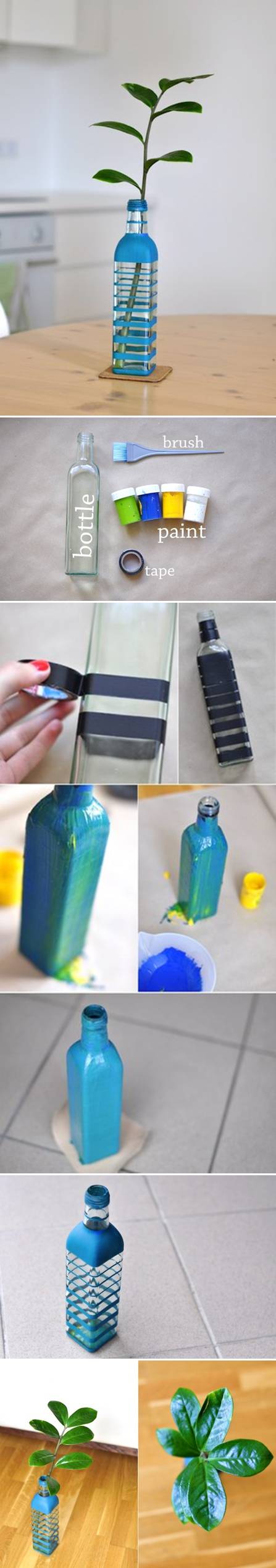 How To Make Colored Bottle Vase step by step DIY tutorial instructions