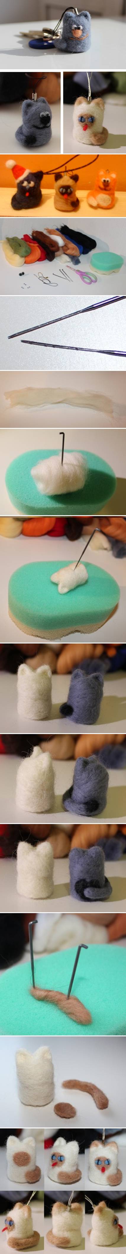 How To Make Cute Felting Wool Cat step by step DIY tutorial instructions