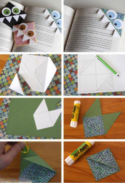 How to fold monster bookmark step by step DIY tutorial instructions