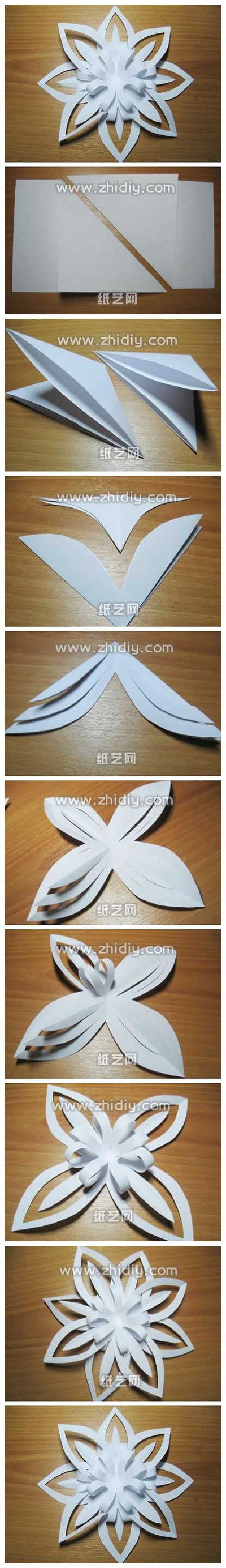 How to fold paper craft origami snowflake step by step DIY tutorial picture instructions