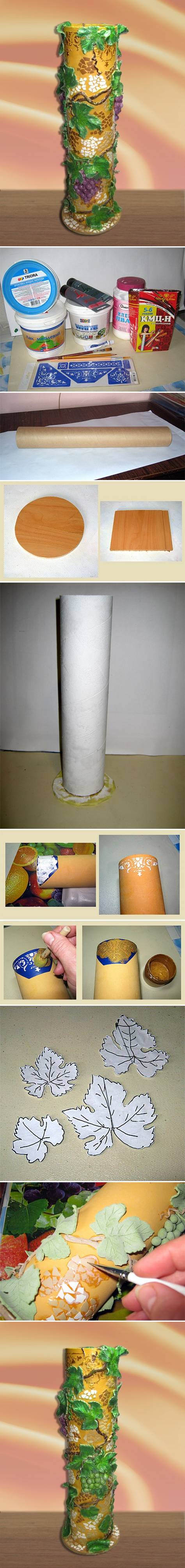 How to make Leaves Decorated Vase step by step DIY tutorial instructions