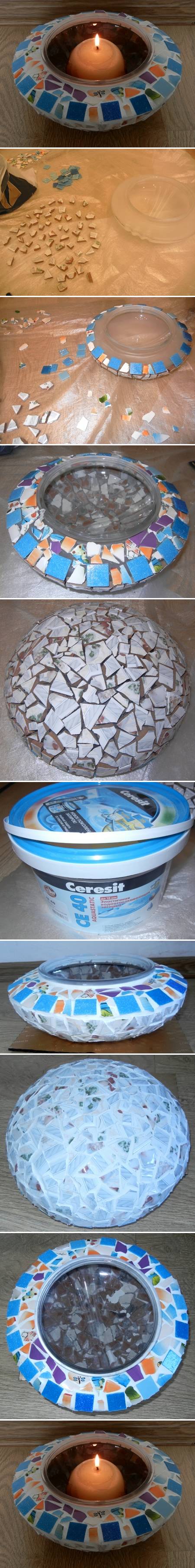How to make Mosaic Candle Holder step by step DIY tutorial instructions