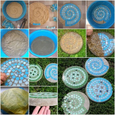 How to make Mosaic Stepping Stones step by step DIY tutorial instructions