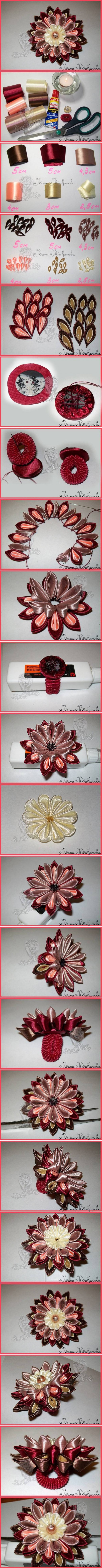 How to make Multi-Layer Ribbon Flower step by step DIY tutorial instructions