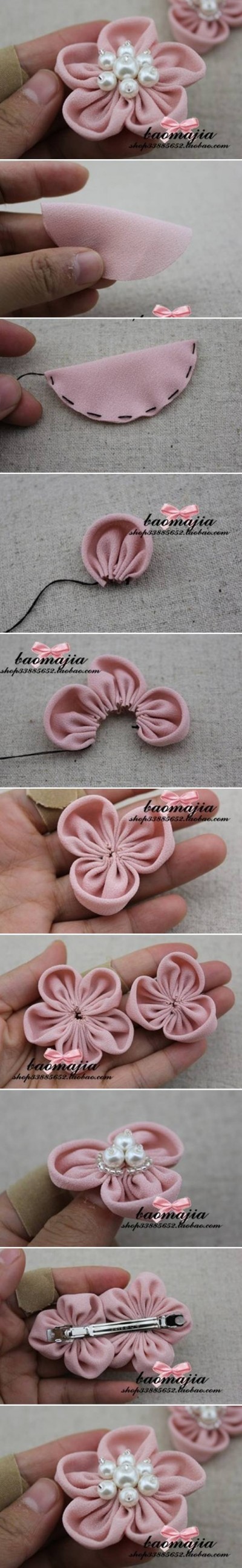 How to make Nice Fabric Flower Hair Clip step by step DIY instructions