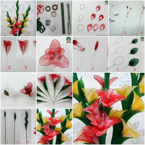 How to make Nylon Galdiolus Flower step by step DIY tutorial instructions thumb