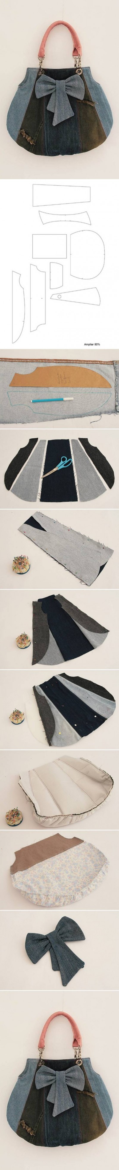 How to make Old Jeans Fashion Bag step by step DIY tutorial instructions