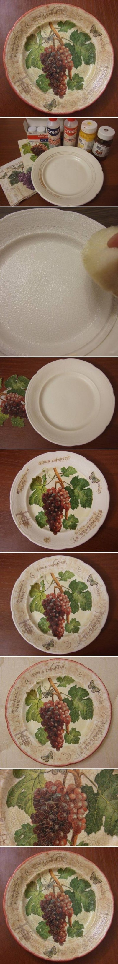 How to make Old Plate Decoupage step by step DIY tutorial instructions