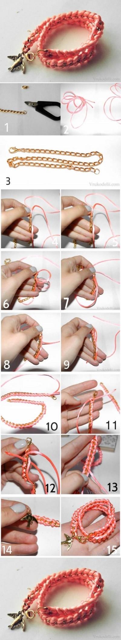 How to make Pink Fashionable Bracelet step by step DIY tutorial instructions