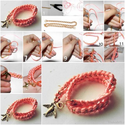How to make Pink Fashionable Bracelet step by step DIY tutorial instructions thumb