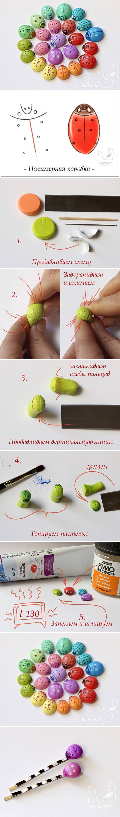 How to make Polymer Clay Ladybug step by step DIY tutorial instructions