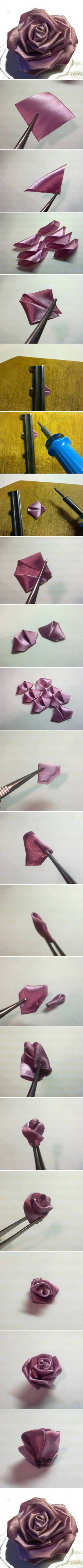 How to make Purple Ribbon Rose step by step DIY tutorial instructions