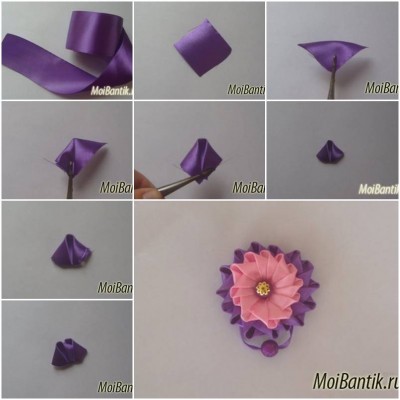 How to make Ribbon Button Flower step by step DIY tutorial instructions thumb