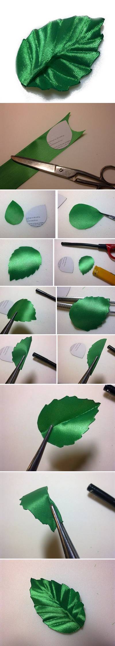 How to make Ribbon Leaf step by step DIY tutorial instructions