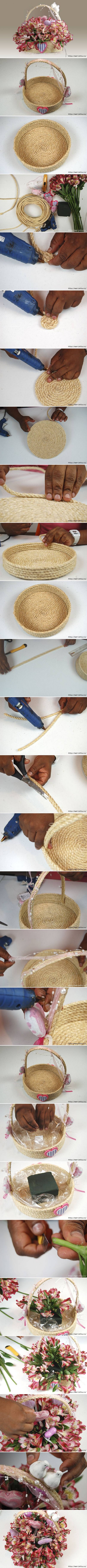 How to make Rope Gift Basket step by step DIY tutorial instructions