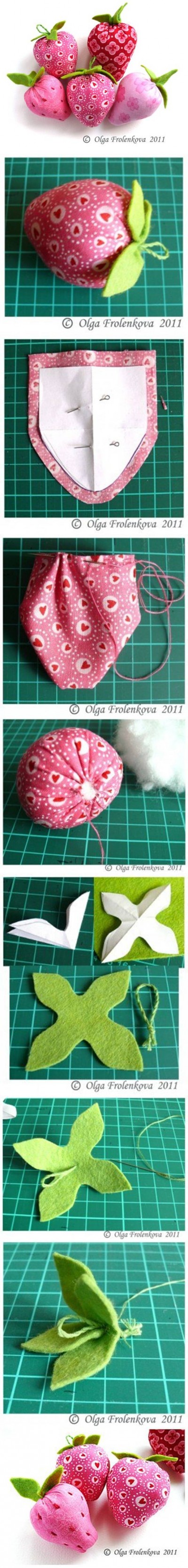 How to make Sew Fabric Strawberry step by step DIY tutorial instructions