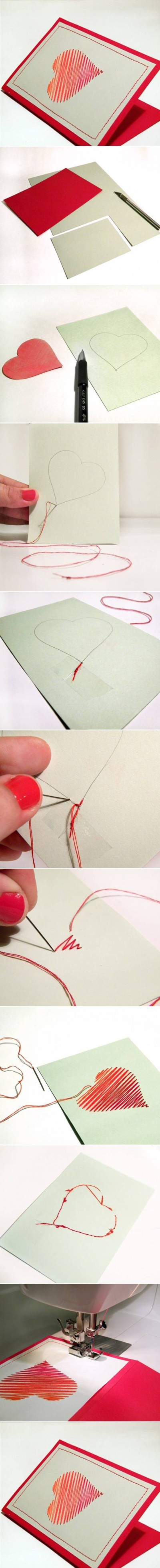 How to make Sew Heart Card step by step DIY tutorial instructions