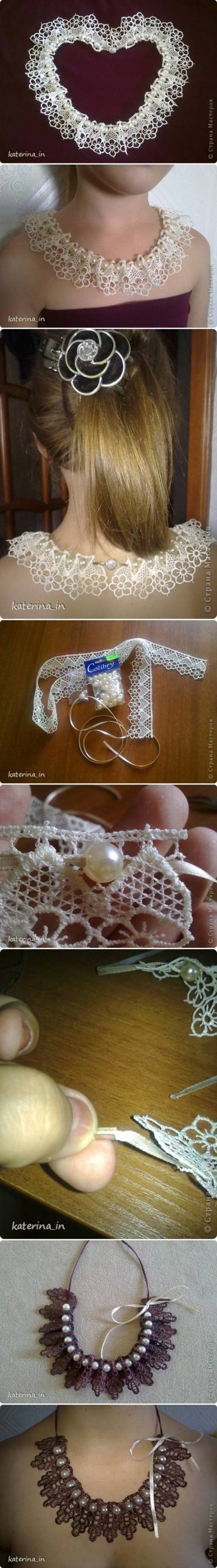 How to make Sew Lace Beads Collar step by step DIY tutorial instructions