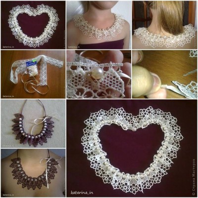 How to make Sew Lace Beads Collar step by step DIY tutorial instructions thumb
