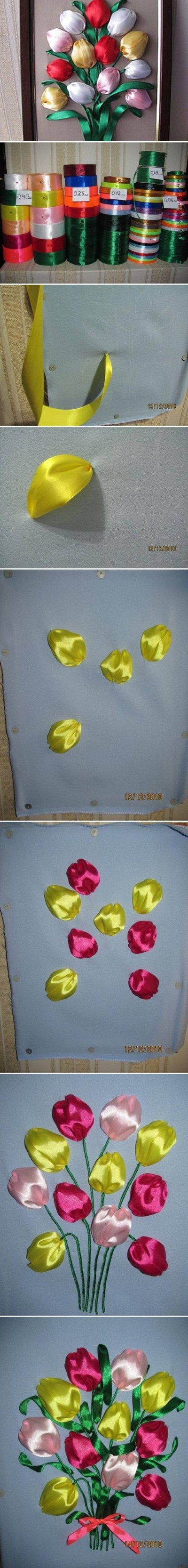 How to make Simple Ribbon Tulip Flower step by step DIY tutorial instructions