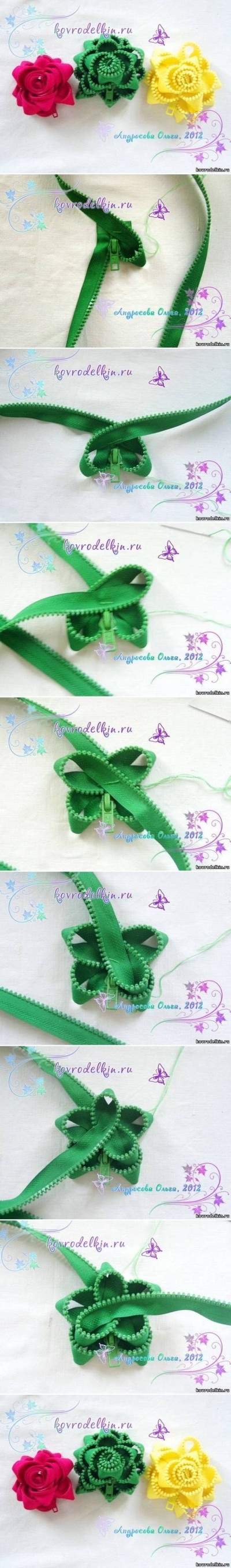 How to make Simple Zipper Flower Brooch step by step DIY tutorial instructions