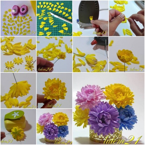 How to make Small Chrysanthemum Flowerstep by step DIY tutorial instructions thumb