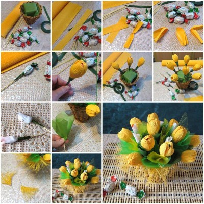 How to make Yellow Flower Candy Bouquet step by step DIY tutorial picture instructions thumb