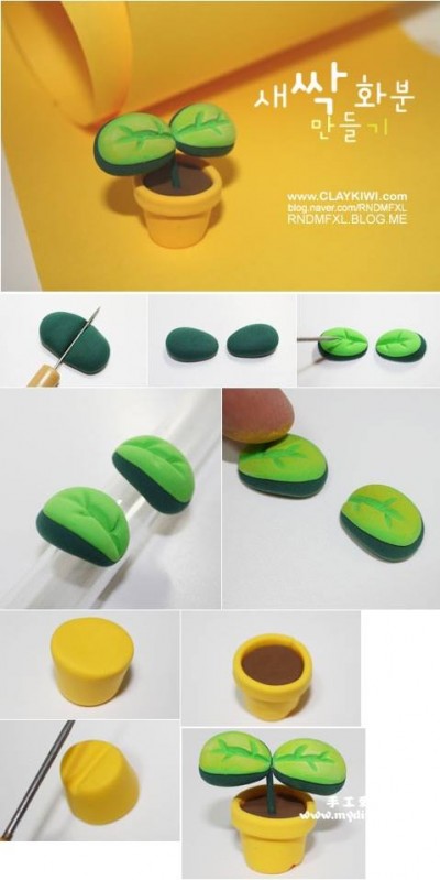 How to make bean sprout clay art step by step DIY tutorial instructions