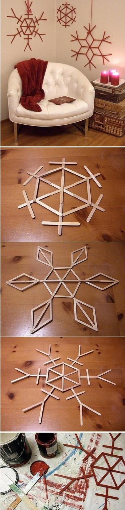 How to make beautiful snowflake wall decoration with used popsicle sticks step by step DIY tutorial picture instructions