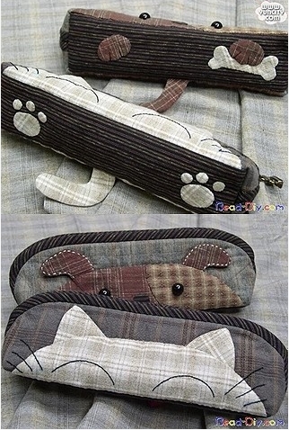How to make kitten pencil bag step by step DIY tutorial instructions thumb