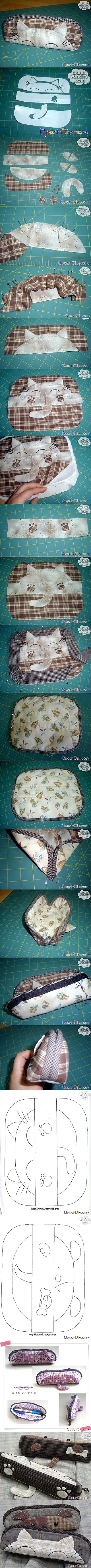 How to make kitten pencil bag step by step DIY tutorial instructions