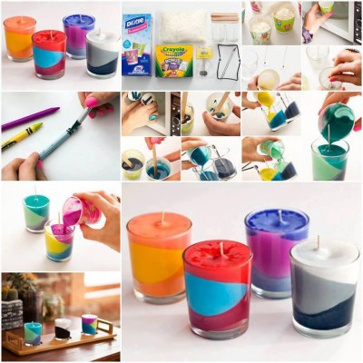 How to make lovely color block candles with broken crayons step by step DIY tutorial instructions