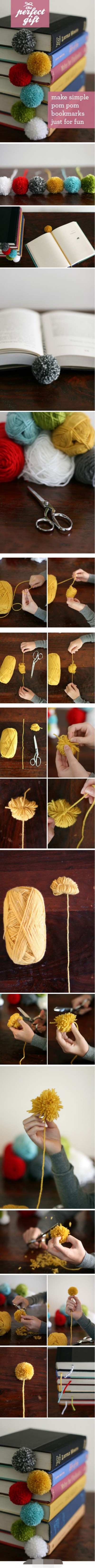 How to make simple pom pom bookmarks just for fun step by step DIY tutorial picture instructions