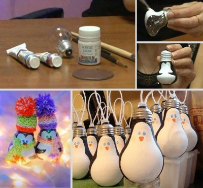 How to make super cute light bulb penguin ornaments step by step DIY tutorial instructions