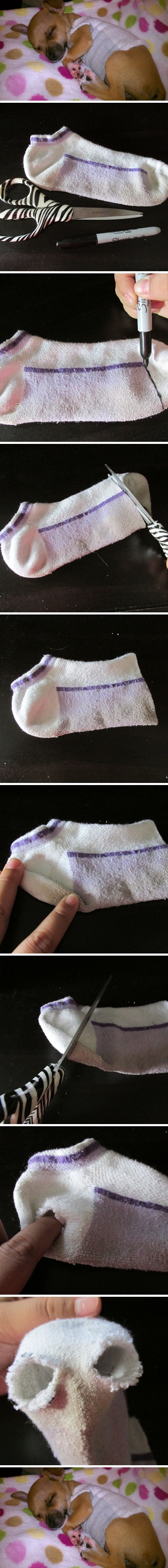 how to make Puppy sweater with recycled socks step by step DIY tutorial instructions