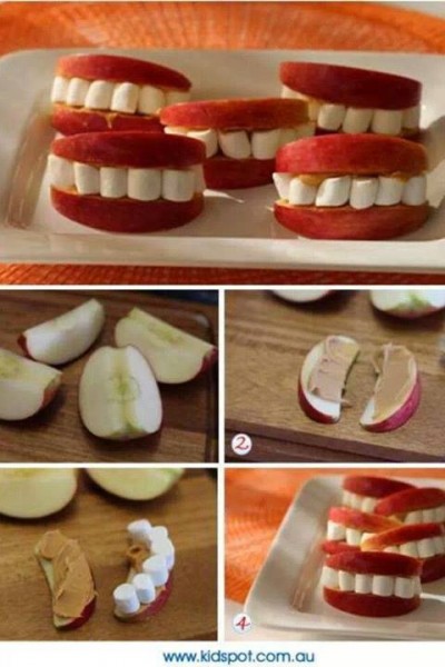 how to make apple peanut butter marshmallow smiley food step by step DIY tutorial instructions