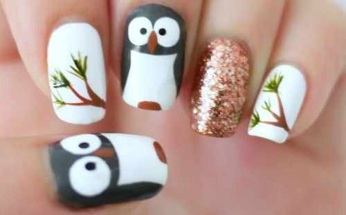 How to make cool owl nail art manicure step by step DIY tutorial instructions