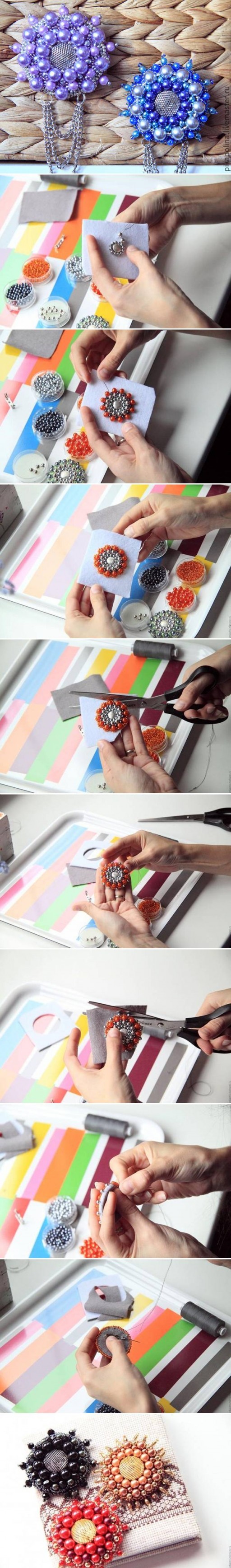How To Make Beads Flower Brooch step by step DIY tutorial instructions