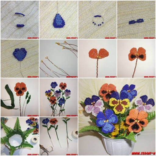 How To Make Beads Pansy Flower step by step DIY tutorial instructions thumb