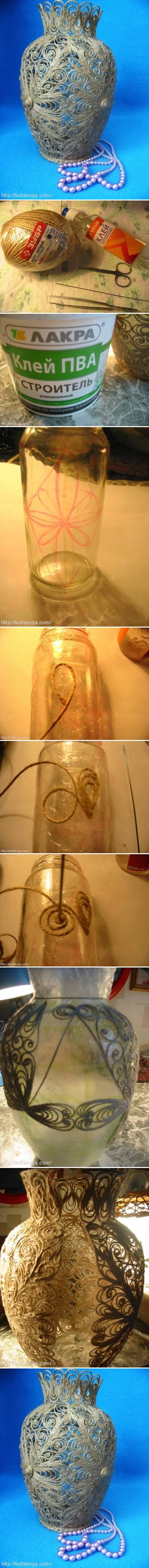 How To Make Cord art flower Vase step by step DIY tutorial instructions